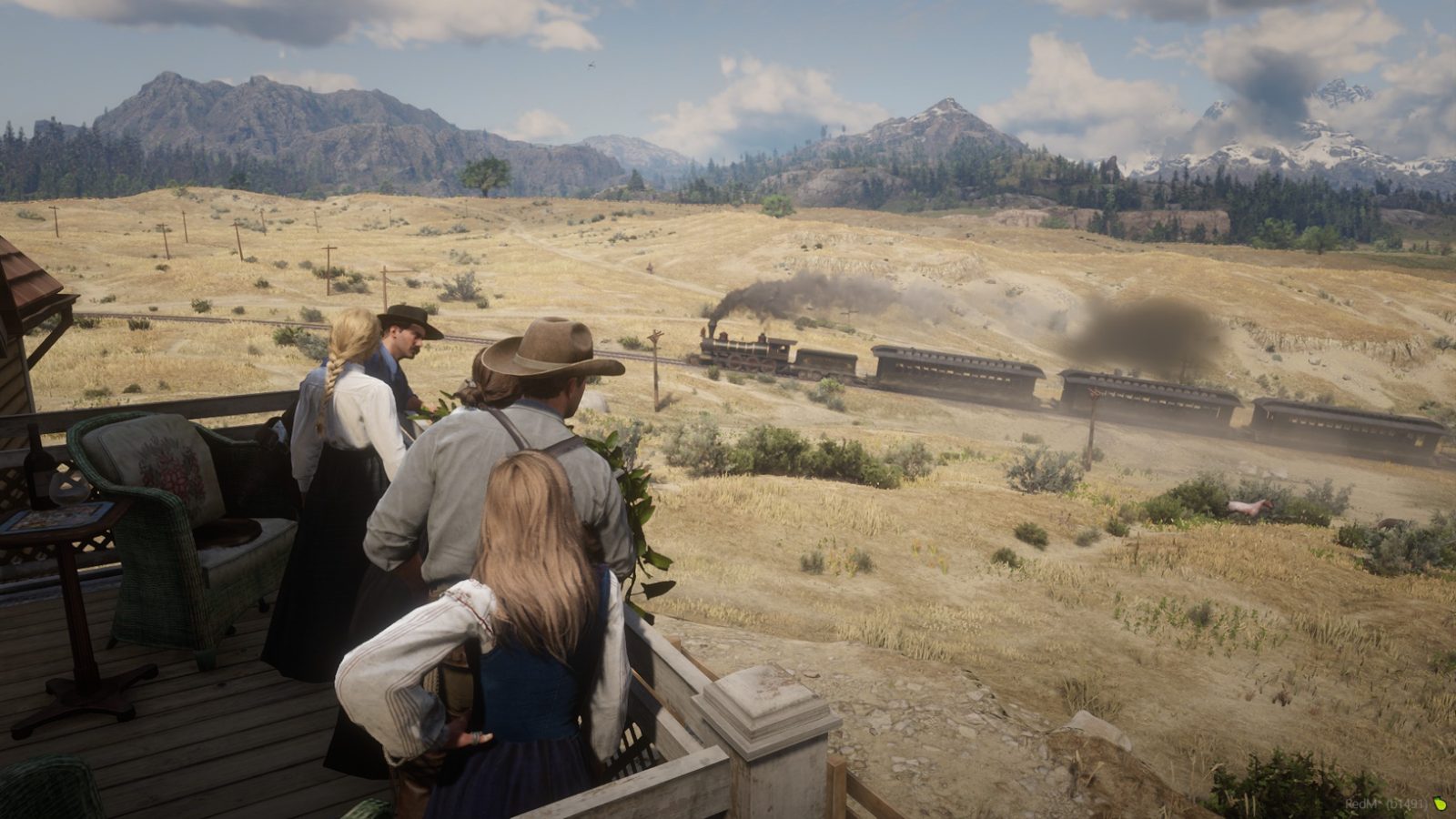 Watching a train roll by from the porch