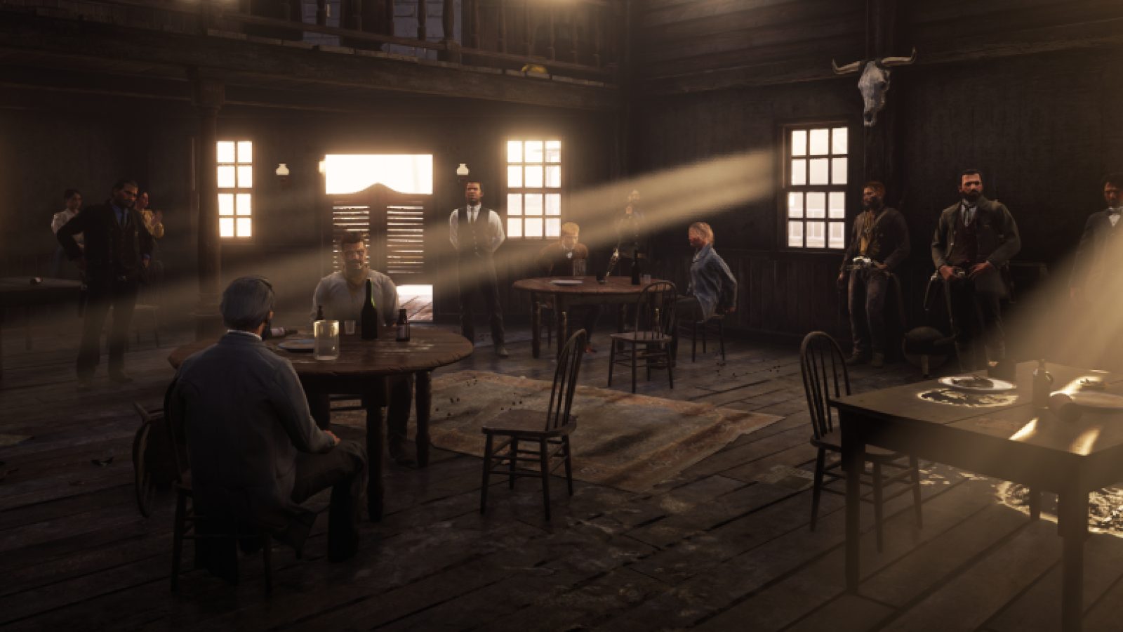 Light beams through a saloon