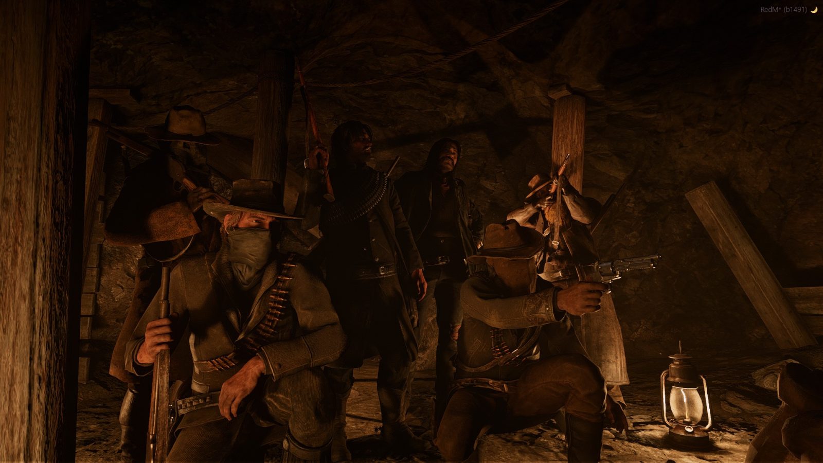 A gang gathered in a mine